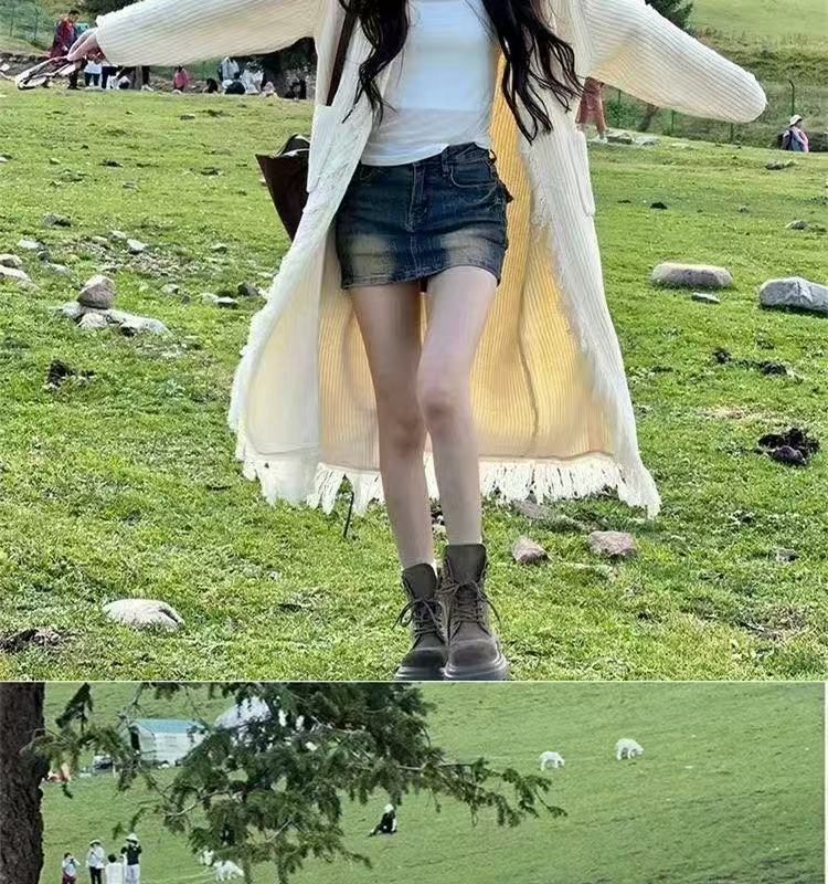 Retro Design Tassel Solid Color Sweater Coat - Image 7