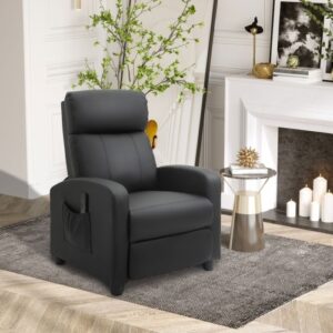 HOMCOM Recliner Armchair, Massage Faux Leather Push Back Reclining Chair With Adjustable Leg Rest, Side Pocket, For Home Living Room Theatre, Black